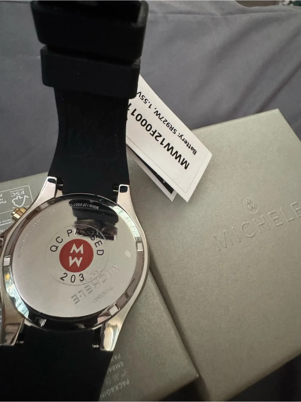 Michele Two-Tone Backcase Watch with Black Strap